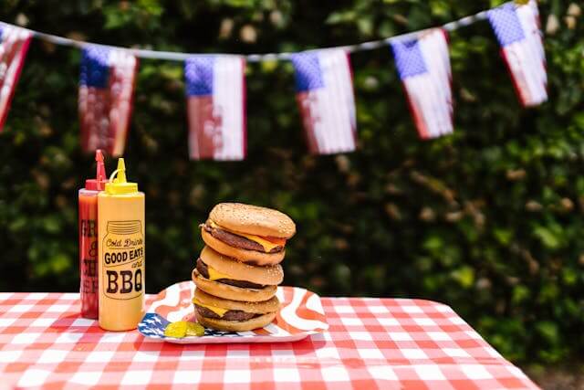 burgers on a table during memorial day