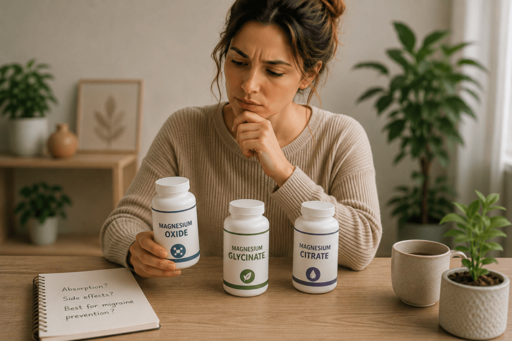 Woman looking at magnesium bottles